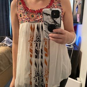 Boho chiffon blouse with beaded detail collar